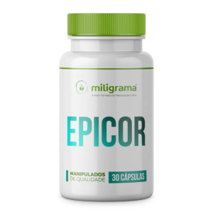 Embalagem do produto 'Epicor', feito pela Farmácia de Manipulação Miligrama.